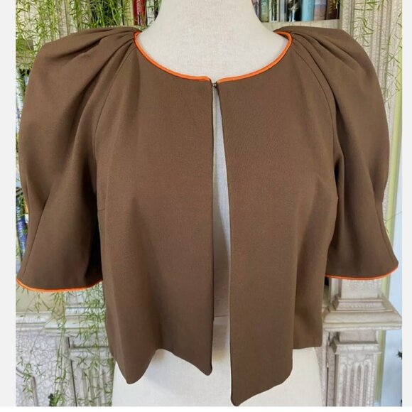 Lissa Mar Ponte Bolero Jacket In Brown Orange Silk Lining NEW WITH TAGS … - Picture 1 of 9